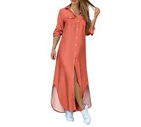 Women' Summer Dresses 2026 Buttons Slit Shirt Dress Casual Short Sleeve Line Festive(Orange,L)