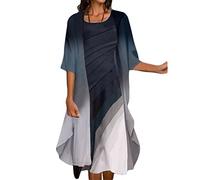 Women' Summer Dresses 2026 Casual Loose Round Neck Sleeve Belt Dress Half Chiffon Scarf Two Set Basic(5XL)