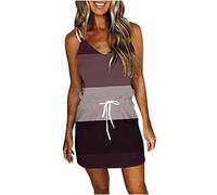 Women' Summer Dresses 2026 Dress with V-Neck Stripes Rainbow Mini Spaghetti Straps with Cotton Loose Line Festive(A,L)