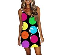 Women' Summer Dresses 2026 Dress with V-Neck Stripes Rainbow Mini Spaghetti Straps with Cotton Loose Line Festive(B,S)