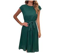 Women' Summer Dresses 2026 Solid Midi Casual V-Neck Swing Ruffle Sleeveless A-Line Muslin Basic Fashion(Blue,M)