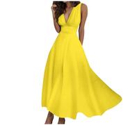 Women' Summer Dresses 2026 Spring Plain Sleeveless V-Neck Side Zip Style Dress Muslin Oversize Sexy Beach(Yellow,M)