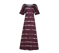 Women' Summer Dresses 2026 Stripe A-Line Wedding Dress Casual Loose Cotton Elegant Beach(Wine Red,M)