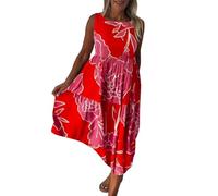 Women Summer Dresses Casual Loose Midi Dress Women's Summer Print Sleeveless Lace Up Dress Women Summer Casual Aline Swing Flowy Tiered Shirt Maxi Beach Long Dress HH111