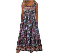 Women Summer Floral Dresses Floral Round Neck Sleeveless Long Dress Casual Trendy Sundress Elegant Party Maxi Dress C-98