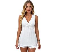 Women Summer Halter Neck Sleeveless Eyelet Lace Dress Casual A-Line Swing Mini Dress Solid Color Beach Vacation Sweet Elegant Hollow out Sundress