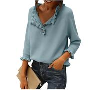 Women Sweaters Fall Winter Clothes 2025 Long Sleeve Button Down Ruffle Crew Neck Casual Knitted Pullover Soft Tops