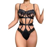Women Teddy Bodysuit Spaghetti Strap Sex Fashion Erotic Lingerie Lace Sexy Clothing D-Black L