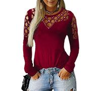 Women Tops T-Shirt Hollow-out Cold Shoulder Long Sleeve Rhinestone Studded Casual Blouse Shirts with Diamond