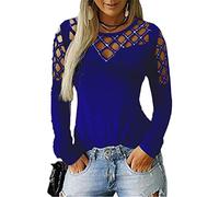 Women Tops T-Shirt Hollow-out Cold Shoulder Long Sleeve Rhinestone Studded Casual Blouse Shirts with Diamond
