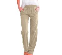 Women Trousers High Waisted Straight Leg Drawstring Pants Summer Casual Loose Fit Solid Color Bottoms Z-32