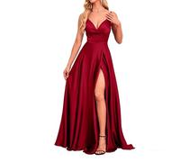 Women V Neck High Slit Maxi Dress Spaghetti Strap Formal Cocktail Party Wedding Guest Vacation Long Dress