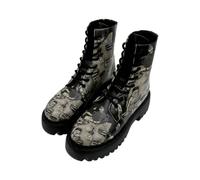 Women Vegan Leather Black Long Boots - Supper Black White Design