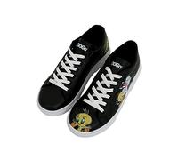 Women Vegan Leather Black Sneakers - Warner Bros Best of Tweety and Sylvester Design