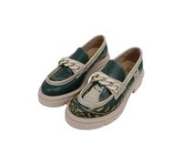 Women Vegan Leather Green Loafers - I Do What I Want Design