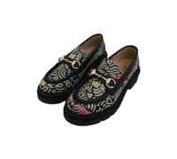 Women Vegan Leather Multicolor Loafers - Abstract Outline Design