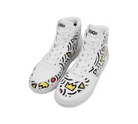 Women Vegan Leather White High Top Sneakers - Abstract Outline White Design