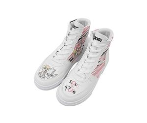 Women Vegan Leather White High Top Sneakers - Warner Bros Love is Pure Bugs Bunny Design