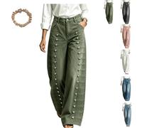 Women Vintage High Rise Wide Leg Jeans with Metal Double Side Button Strap | Wide Leg Baggy Denim Pants with Pockets,Straight Leg,Multi-Button Embellished Trendy Streetwear,Suitable for Daily
