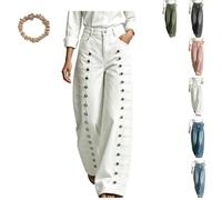 Women Vintage High Rise Wide Leg Jeans with Metal Double Side Button Strap | Wide Leg Baggy Denim Pants with Pockets,Straight Leg,Multi-Button Embellished Trendy Streetwear,Suitable for Daily