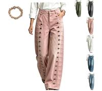Women Vintage High Rise Wide Leg Jeans with Metal Double Side Button Strap | Wide Leg Baggy Denim Pants with Pockets,Straight Leg,Multi-Button Embellished Trendy Streetwear,Suitable for Daily