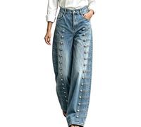 Women Vintage High Waisted Wide Leg Jeans with Metal Side Button Strap | Straight Leg Denim Pants,Boyfriend Multi-Button Bottoms Trousers,Y2K Casual Streetwear,Stylish Fall Daily Outfit Denim Pants