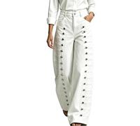 Women Vintage High Waisted Wide Leg Jeans with Metal Side Button Strap | Straight Leg Denim Pants,Boyfriend Multi-Button Bottoms Trousers,Y2K Casual Streetwear,Stylish Fall Daily Outfit Denim Pants