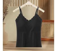 Women Warm Camisole Tank para top Built-in Bra Pads Women Warm(Black L) | Built-in bra pads, no need for extra underwear, comfortable support, solid color design, fashion style