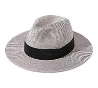 Women Wide Brim Straw Panama Roll up Hat Belt Buckle Fedora Beach Sun Hat UPF50+
