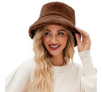 Women Winter Bucket Hat Soft Thicken Wide Brim Fluffy Hat Fisherman Cap Stylish Vintage Winter Warm Windproof Cap for Outdoor Headwear for Ladies Girls