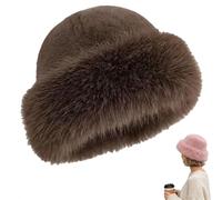 Women Winter Faux Fur Bucket Hat, 2026 New Warm Plush Fuzzy Hat Thick Fisherman Cap for Girls Women (Brown)
