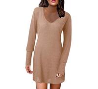Women' Winter Knitted Dress V-Neck Long Sleeve Slim Bottom Wool(Black)