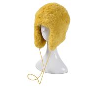 Women Winter Thick Fluffy Plush Earflap Cap with Chin Strap Solid Color Letters Logo Label Thermal Windproof Trapper Hat Yellow