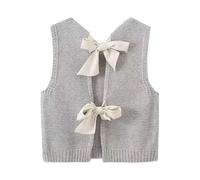 Women Y2k Bow Tie Back Sweater Vest, Sweater Vest Top, Casual Crop Knit Cardigan Vest Bow Tie Back Knitted Tank Tops (M,Grey)