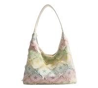 Women Y2K Denim Shoulder Bag Large Capacity Female Underarm Purses with Inner Pocket Retro Star Pattern Vintage 90s Handbag for Work Travel (White) (style1)