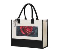 Womeng Bolsa de lona ecológica con estampado de rosas rojas y negras, gran capacidad, viajes de compras diarias, escapadas de fin de semana