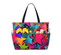 WOmeng Bolsa de playa plegable con estampado de estrellas y arco iris, ideal para verano, vacaciones, picnic, camping, gimnasio, uso diario