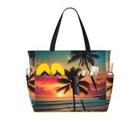 WOmeng Bolsa de playa plegable con estampado de palmeras tropicales, práctica, verano, vacaciones, picnic, camping, gimnasio, uso diario