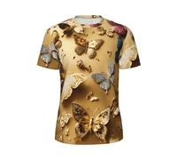 WOmeng Camiseta de manga corta con estampado de mariposas coloridas para hombre, para correr, rutinas de fitness, actividades de verano, Negro, 4XL