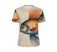WOmeng Camiseta de manga corta para hombre, diseño de cártamo, con estampado de pez volador, para correr, rutinas de fitness, actividades de verano, Negro, 3XL