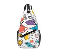 WOmeng Coloridas plumas dibujadas a mano sobre estampado blanco para hombres y mujeres, bolso cruzado, mochila bandolera, viajes, senderismo, uso diario, hombro de moda