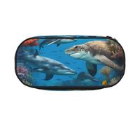 WOmeng Estuche ligero con diseño de delfines, tortugas marinas, tiburones, pulpos, arrecifes de coral, para maquillaje, escuela, viajes, oficina, uso versátil, Black, Talla única, Organizador de