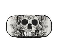 WOmeng Estuche ligero y práctico con estampado de calavera mexicana para lápices, maquillaje, escuela, viajes, oficina, uso versátil, Black, Talla única, Organizador de bolsas