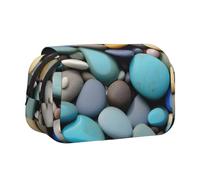 WOmeng Estuche versátil con estampado de guijarros de colores, compartimentos prácticos, suministros de oficina, gran capacidad
