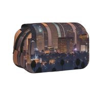 WOmeng Estuche versátil con estampado de horizonte de Los Ángeles, compartimentos prácticos, suministros de oficina, gran capacidad