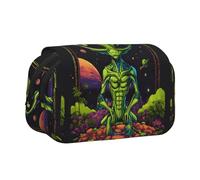 WOmeng Green Alien Print - Estuche versátil para bolígrafos, compartimentos prácticos, suministros de oficina de viaje, gran capacidad