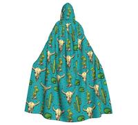 WOmeng Lindo cactus y calavera de toro con estampado de Halloween, unisex, capa con capucha, colores medievales, disfraz de fiesta de cosplay