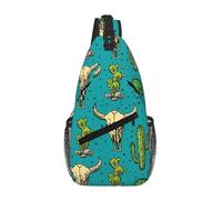 WOmeng Mochila cruzada con estampado de cactus y calavera de toro para hombre y mujer, para viajes, senderismo, uso diario, hombro a la moda
