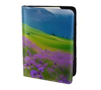 WOmeng Nature Purple Flowers Meadow Mountain Scenic Print Men and Women Passport Travel Document Lightweight Stylish Passport Wallet Case, Black, Talla única
