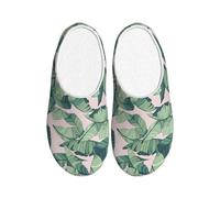 WOmeng Pantuflas de TPR con estampado de hojas de palmera verde rosa para adultos, suaves, para interiores, casa, primavera, viajes, hogar, calzado cómodo